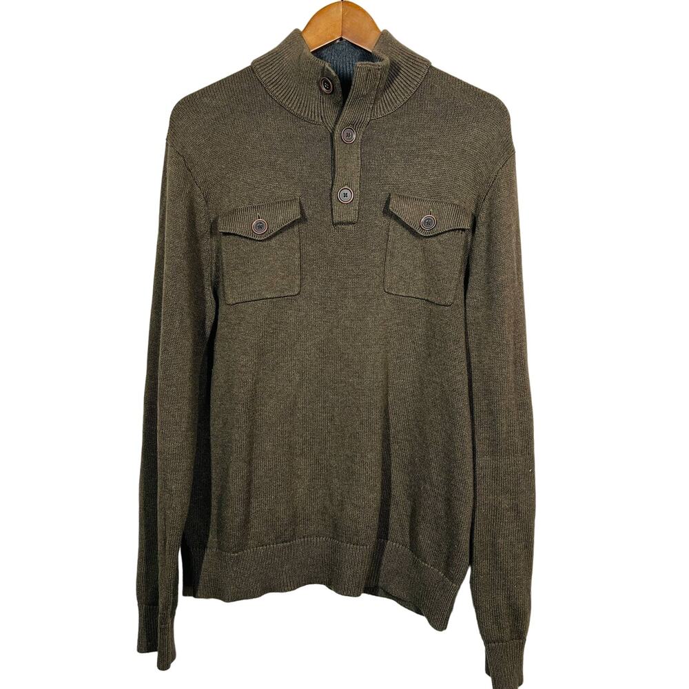 Banana Republic Mock Neck Knit Pullover Dual Pocket Academic Olive Brown - M